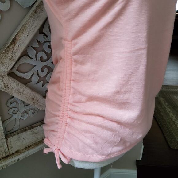 The Sweatshirt Project Women's Sleeveless Crew Neck Side Ruched Tie Tank Peach - Picture 3 of 5
